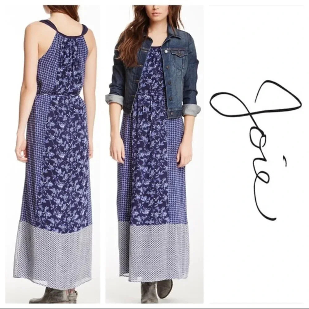 Joie Silk Blue Floral Maxi Dress S